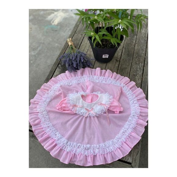 Vintage 80s Kotton Candy Pink White Party Ruffle Full Circle Dress Sz 18 Months - Picture 6 of 9